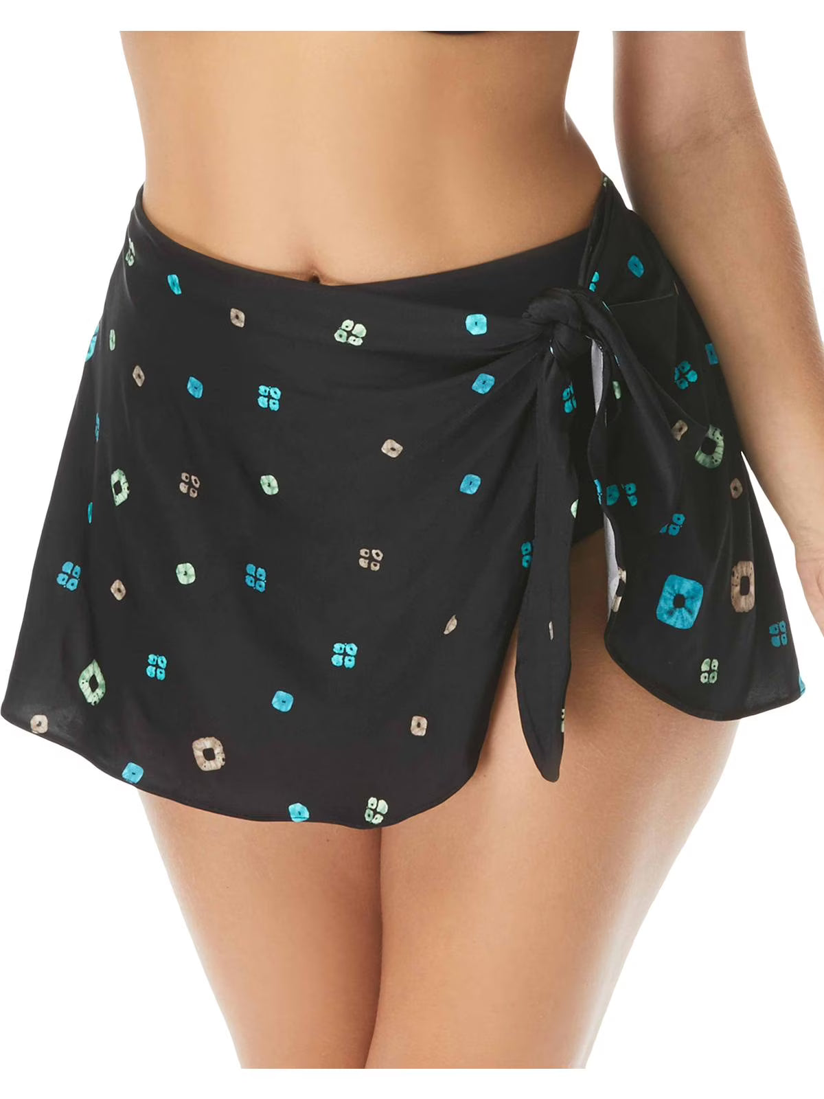 Black Printed Side Tie Swim Skirt Y80700