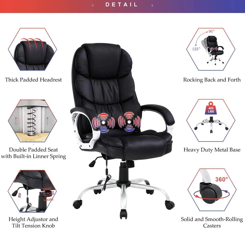 Big and Tall Leather Ergonomic Massage Office Chair Q56751