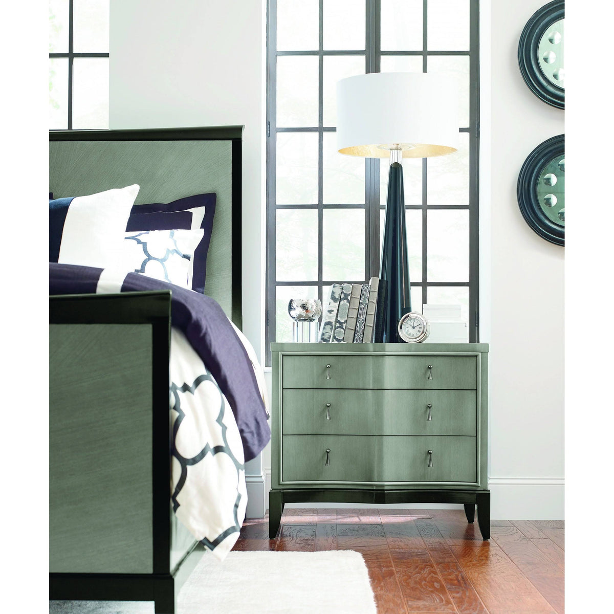 3 Drawer Night Stand in Platinum & Black Tie Wood V5381