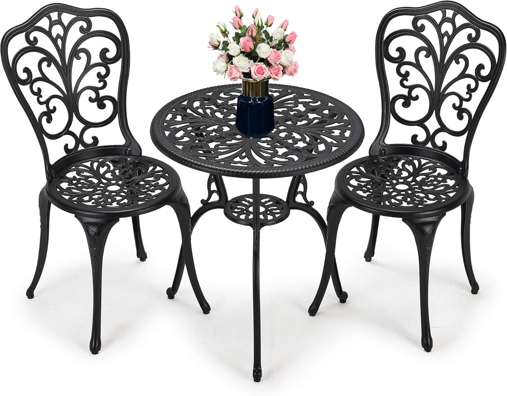 3-Piece Cast Aluminum Patio Bistro Set Black W646981