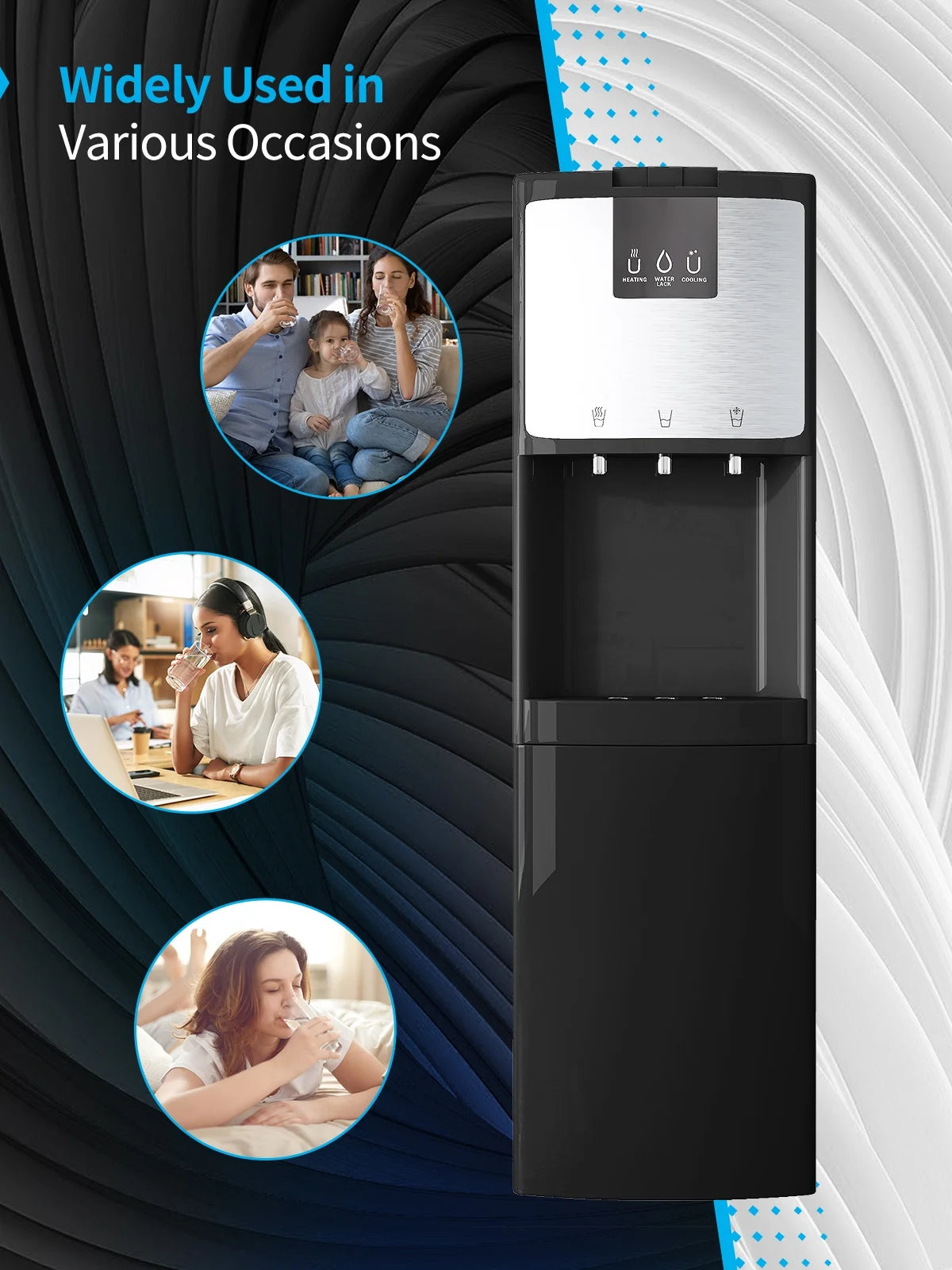 Bottom Loading Water Dispenser, Hot/Cold/Room Temperature, Black W111