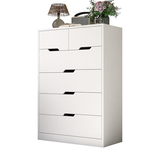 White 6 Drawer Wood Dresser V9709