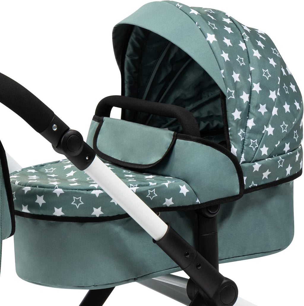 Stars Green & White Doll Pram with Handbag G4910