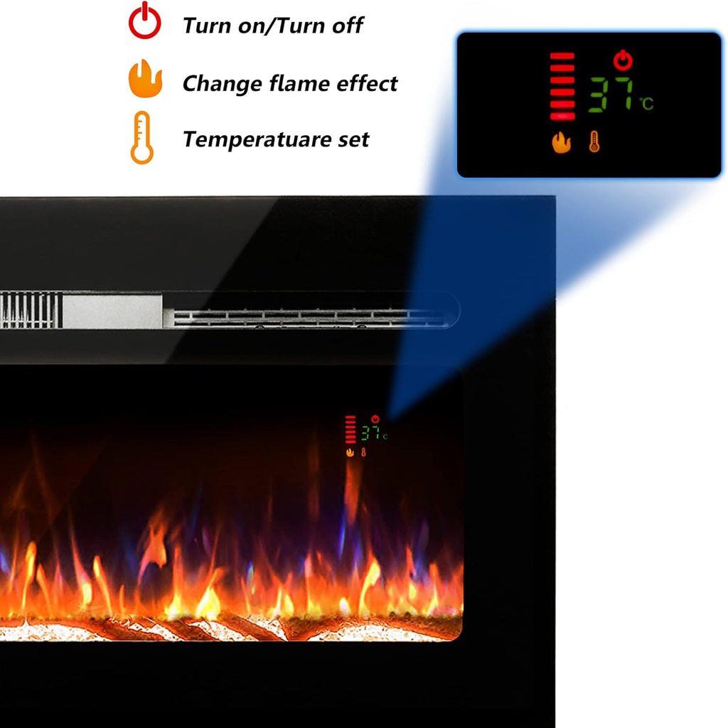 60 Electric Fireplace, Recessed & Wall Mounted, Ultra Thin, Low Noise, Remote Control, 1500W, Black S1920