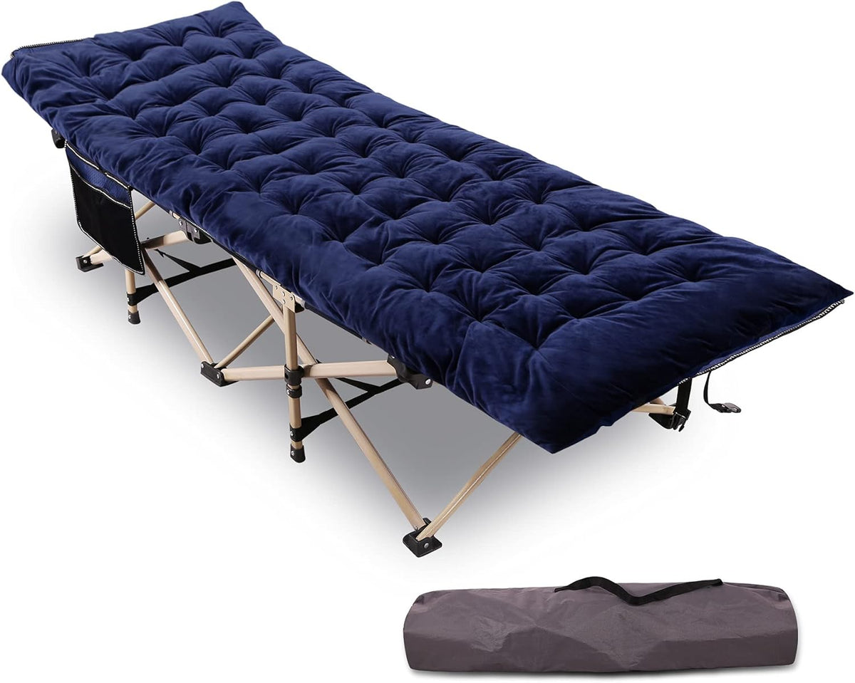 Blue Folding Camping Cot with Pad and Carry Bag T614