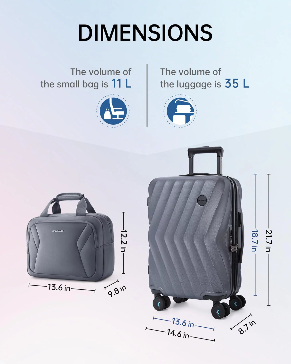 2 Piece Hardside Carry On Luggage Set with Spinner Wheels & TSA Lock P6337