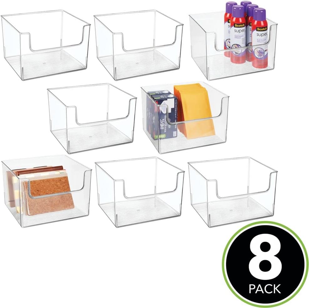 Clear 8 Pack Plastic Storage Organizer Bin Basket C935