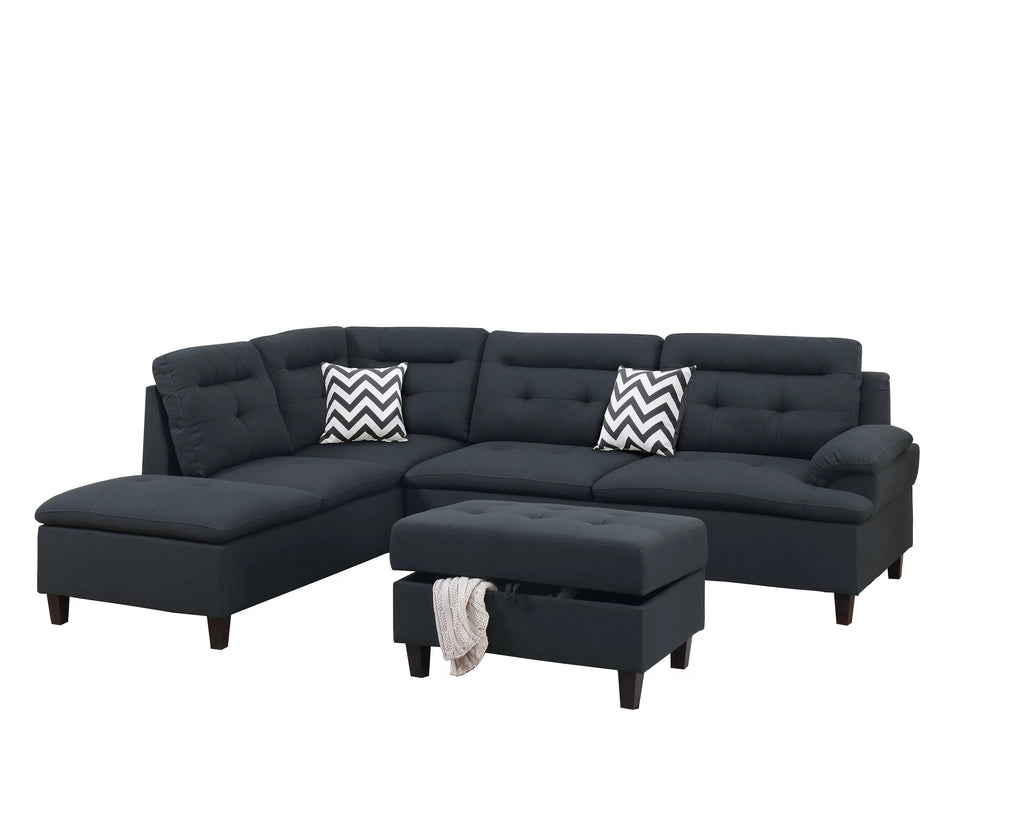 Black Sectional Sofa with Storage Ottoman E294