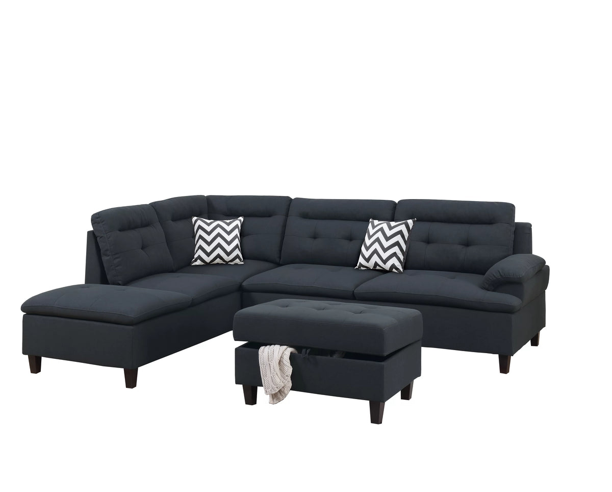Black Sectional Sofa with Storage Ottoman E294