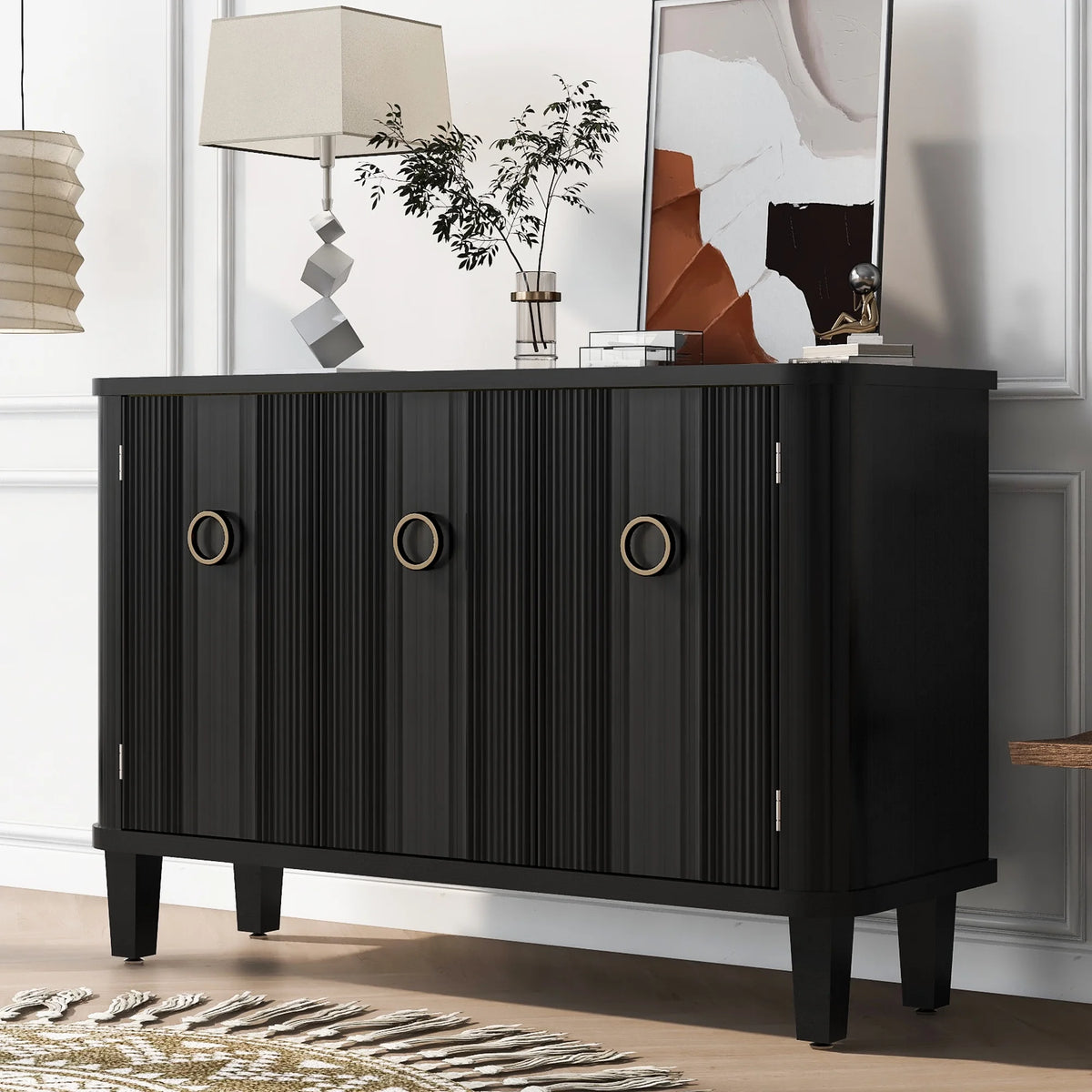 Solid Wood Veneer Cabinet with Three Doors V89317