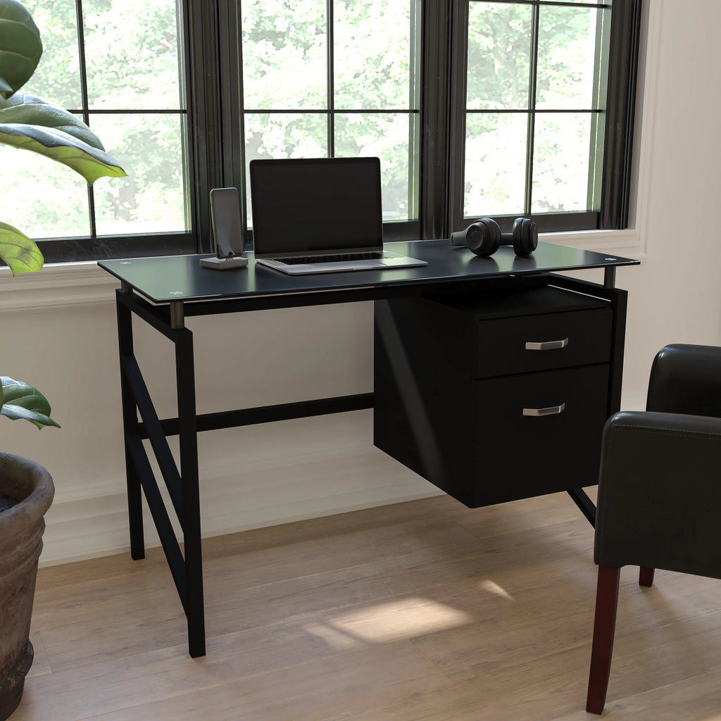 Glass Desk with Two Drawer Pedestal D297