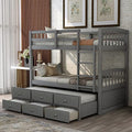 Twin Over Twin Solid Wood Bunk Bed with Storage Drawers and Trundle (Espresso) A65918