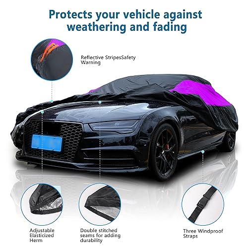 Waterproof All Weather Snowproof UV Protection Windproof Outdoor Full Car Cover, Universal Fit for Sedan, Blue M8667