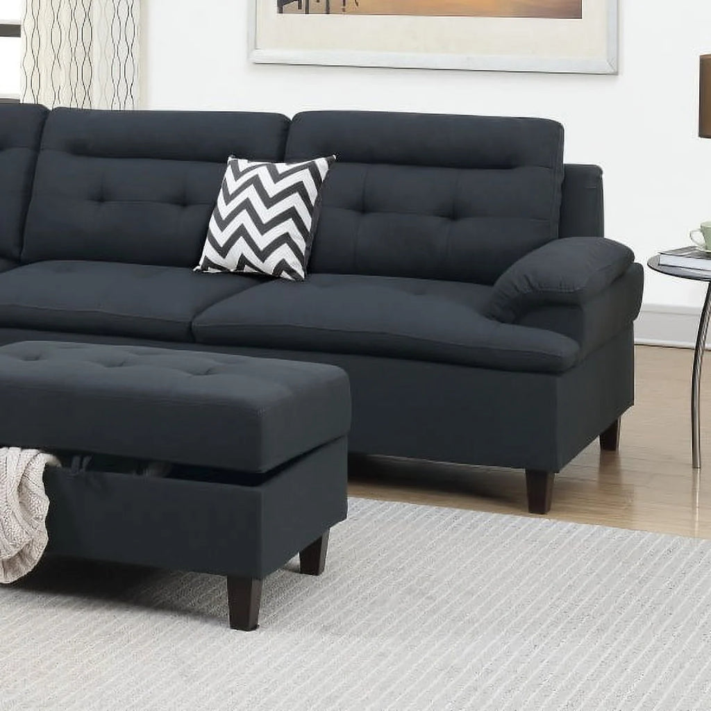 Black Sectional Sofa with Storage Ottoman E294