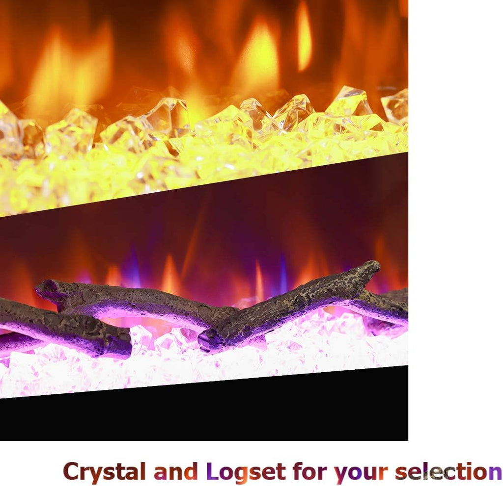 60 Electric Fireplace, Recessed & Wall Mounted, Ultra Thin, Low Noise, Remote Control, 1500W, Black S1920