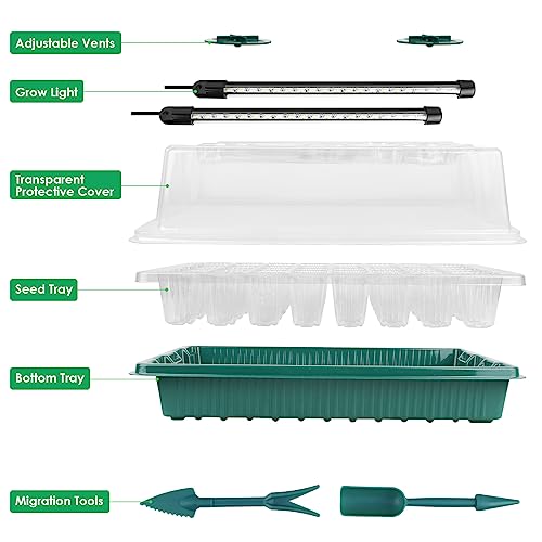 2 Pack 80 Cells Seed Starter Tray with Grow Light and Humidity Dome G32540