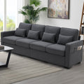 104" 4-Seater Linen Fabric Sofa with Armrest Pockets and 4 Pillows F45199