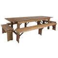 9' x 40'' Antique Rustic Folding Farm Table and Four Bench Set C736844