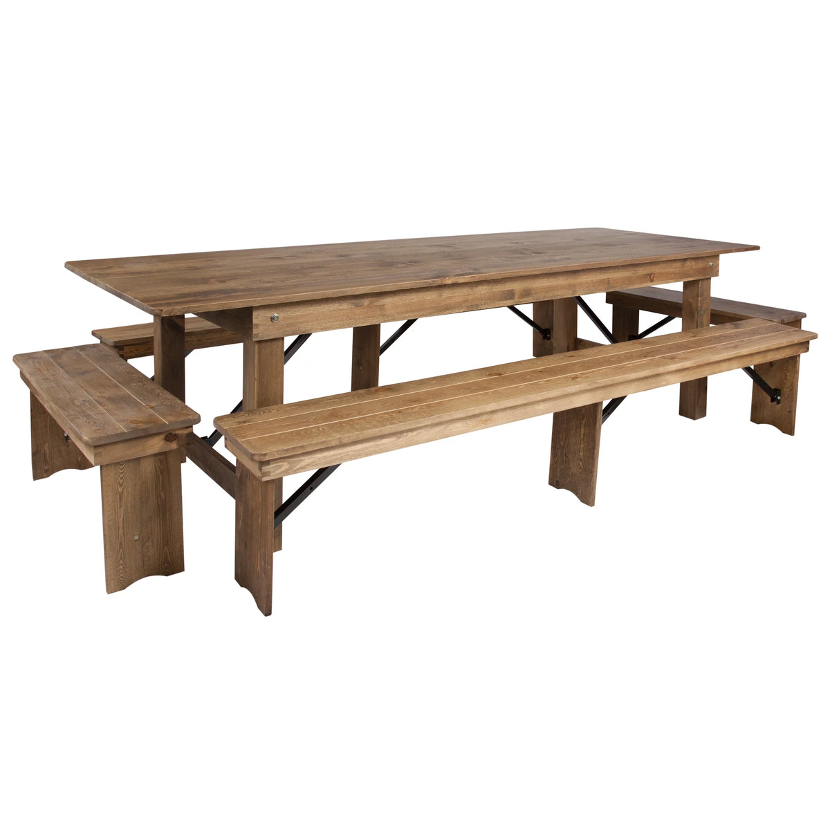 9' x 40'' Antique Rustic Folding Farm Table and Four Bench Set C736844