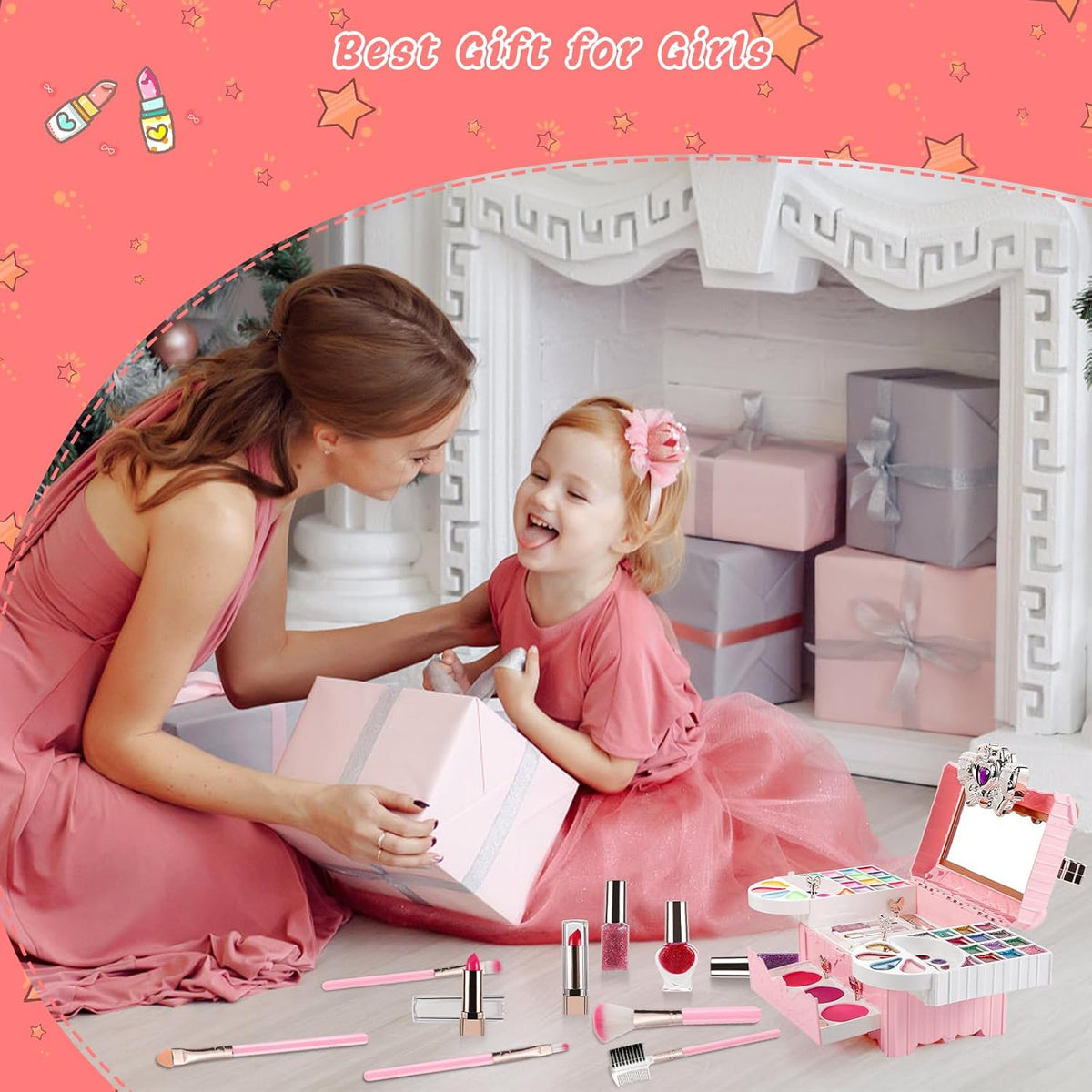 Washable Toddler Makeup Kit Pretend Play Make Up Toys Cosmetic Case W74362
