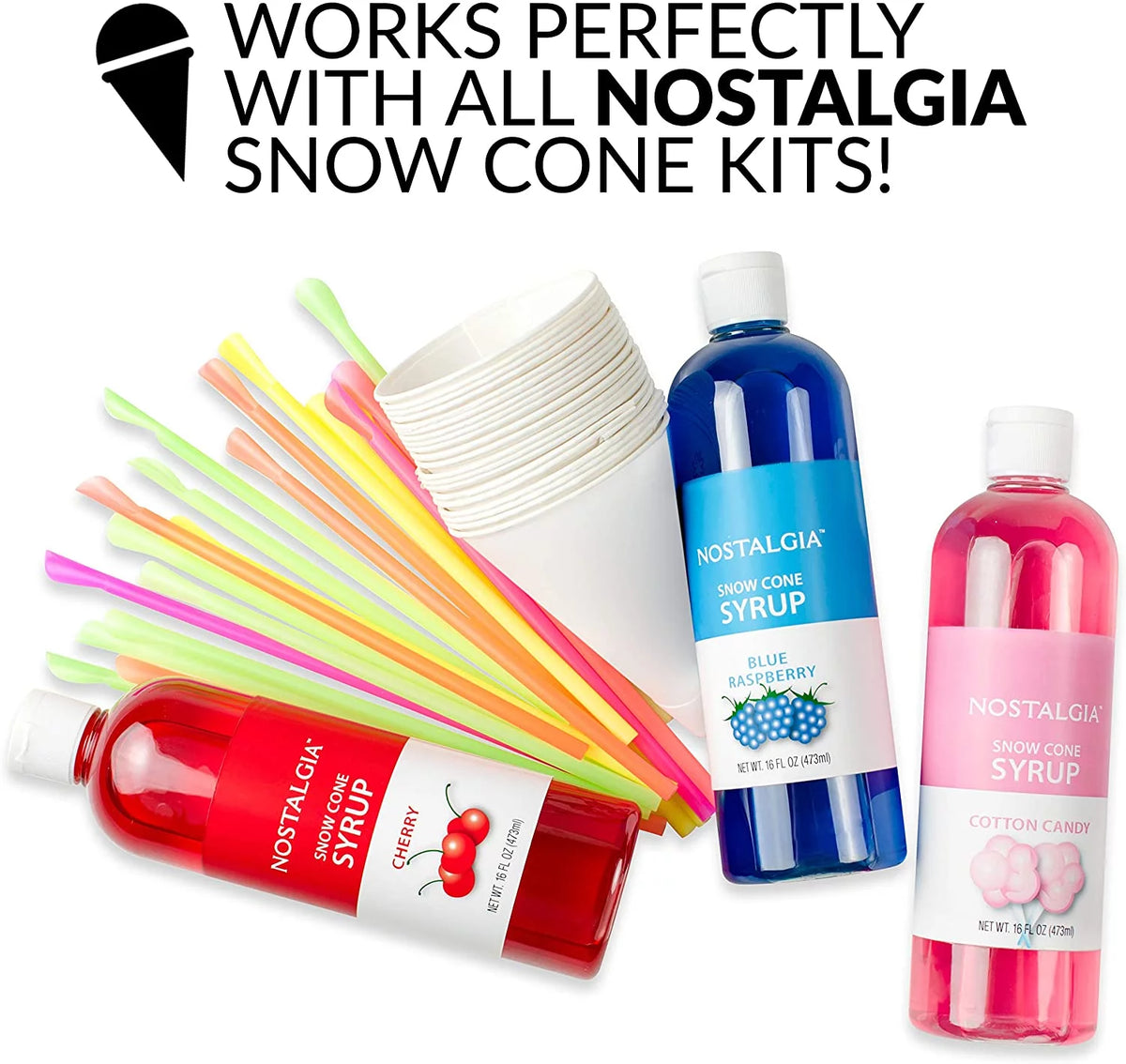 Retro Snow Cone Maker with 2 Reusable Cups & Ice Scoop F7758