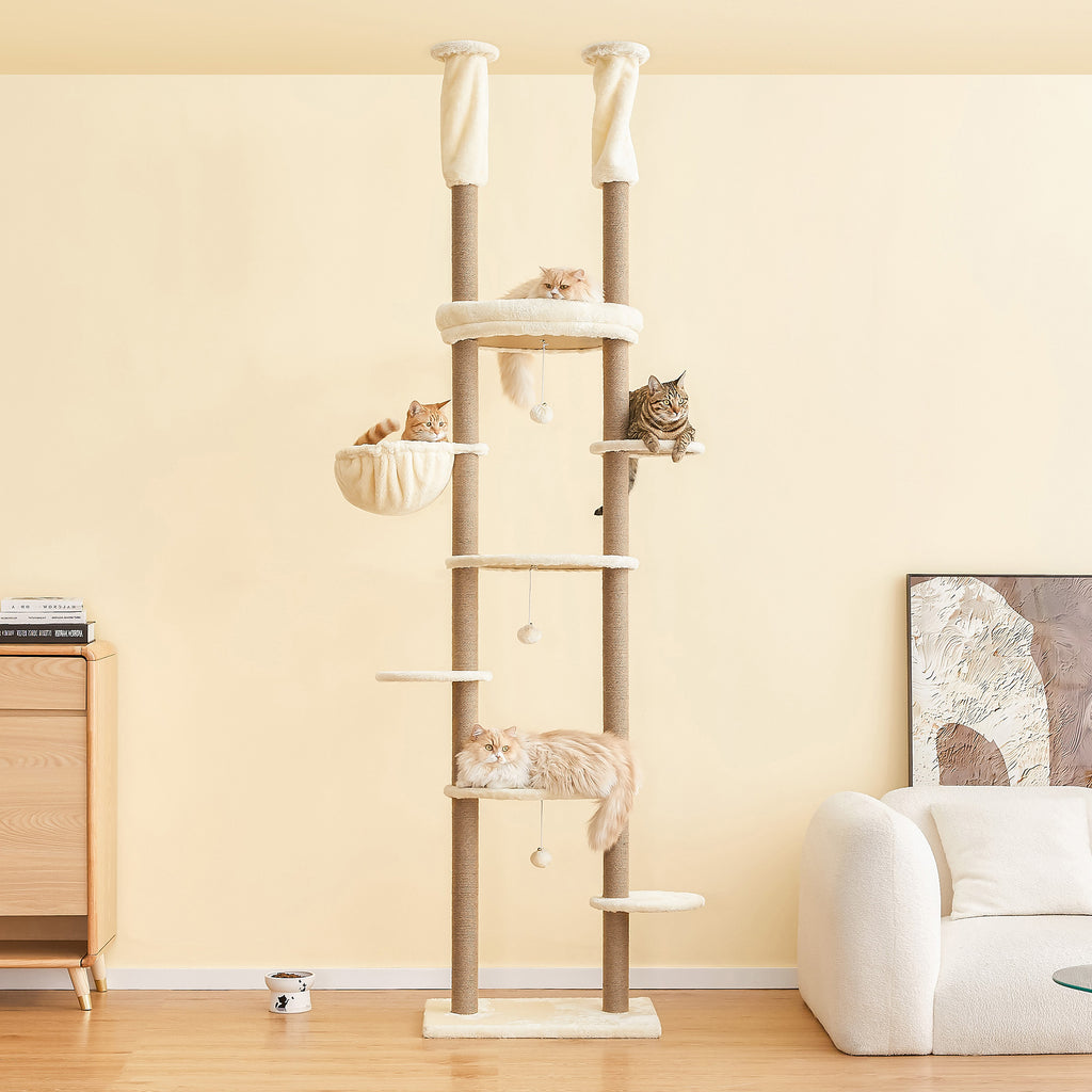 Beige Adjustable Height Cat Tree with Hammock Y16216
