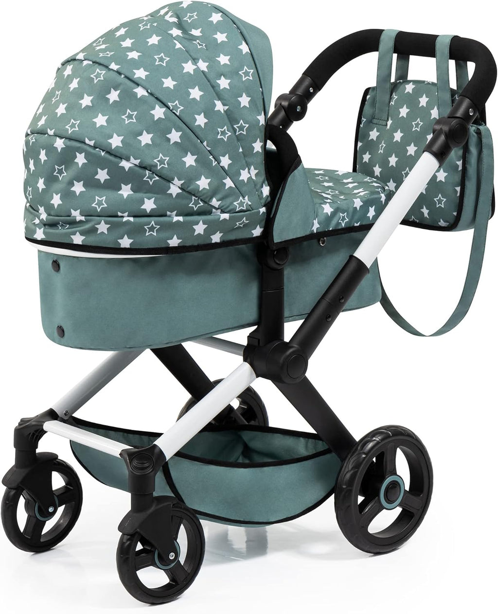 Stars Green & White Doll Pram with Handbag G4910