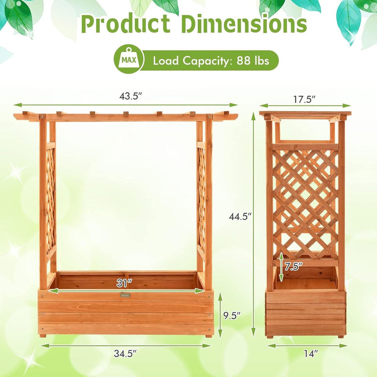 Wood Raised Garden Bed with Trellis R76963