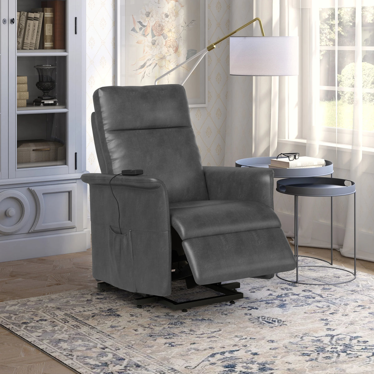 Gray Faux Leather Power Recline and Lift Chair Z8929