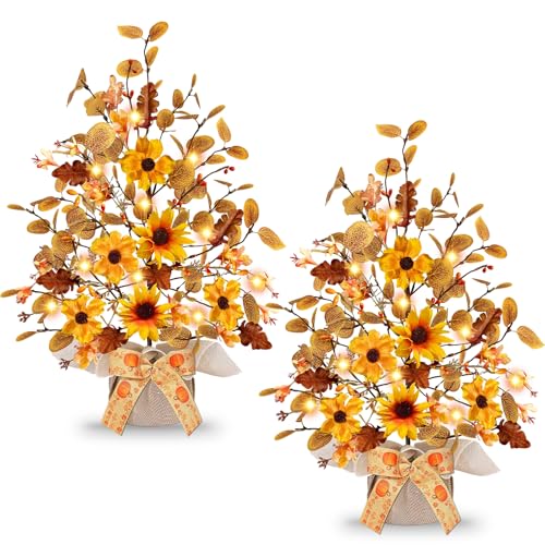 2 Pack Fall Tabletop Tree with 48 LED Battery Operated 18 Inch Q8603