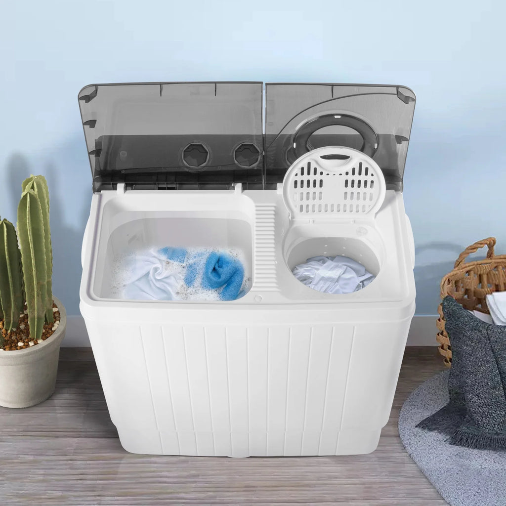 Semi-automatic Twin Tub Washing Machine with Built-in Drain Pump, White&Black S817