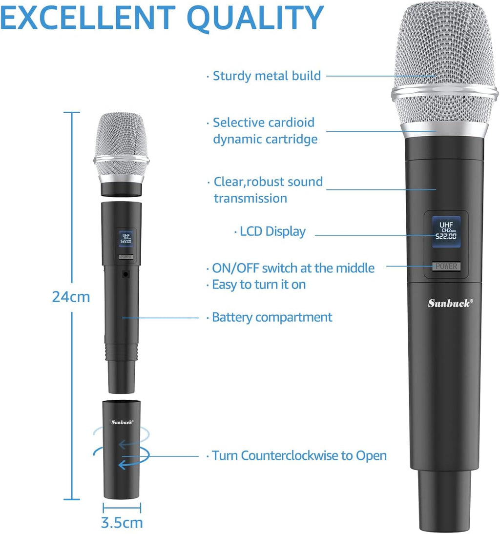 Portable Wireless UHF Karaoke Microphone with 2 Handheld Mics, 280ft Range, Pack of 2 C3856