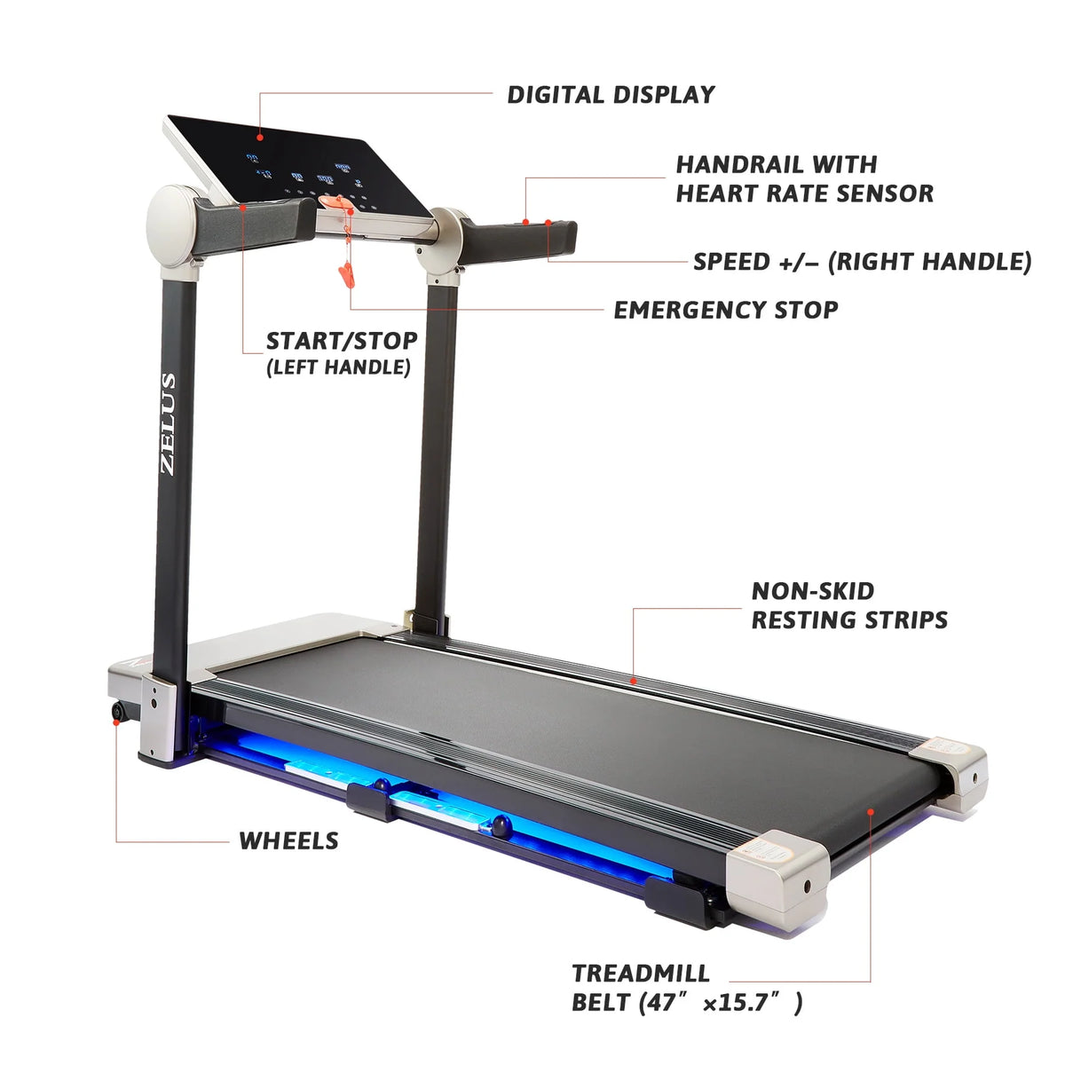 3HP Folding Treadmill with Bluetooth Speaker J688