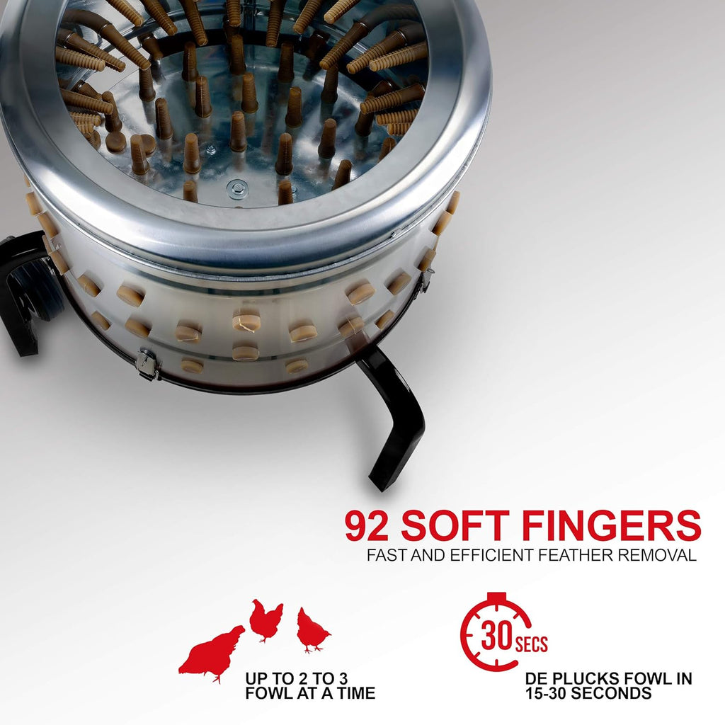 Chicken Plucker Electric Stainless Steel 1HP 120VAC 280RPM 92 Soft Fingers 20" Drum Diameter V3668