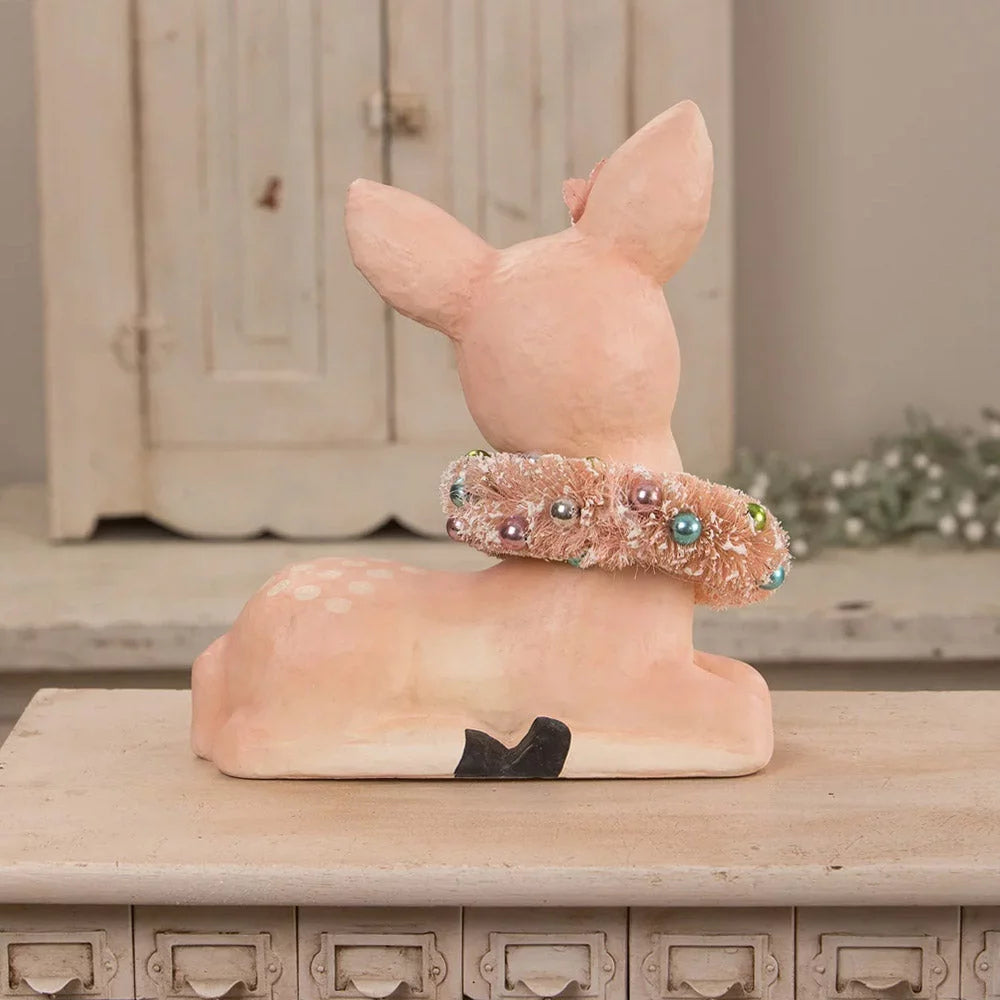 Pastel Pink Fawn With Wreath Paper Mache G33458
