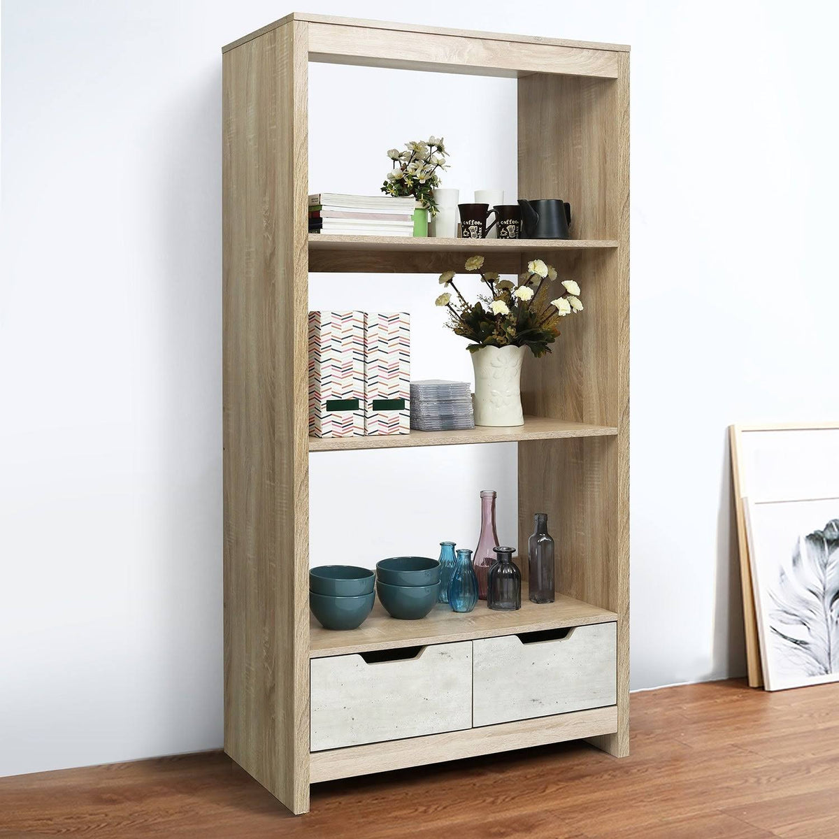 3-Shelf with Drawers MDF Bookcase Storage H918