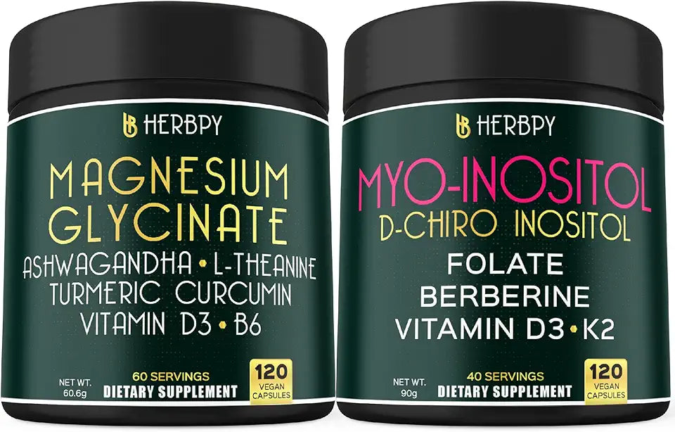 Magnesium Glycinate Ashwagandha & Myo-inositol D-Chiro Inositol Supplement 120 Count A977