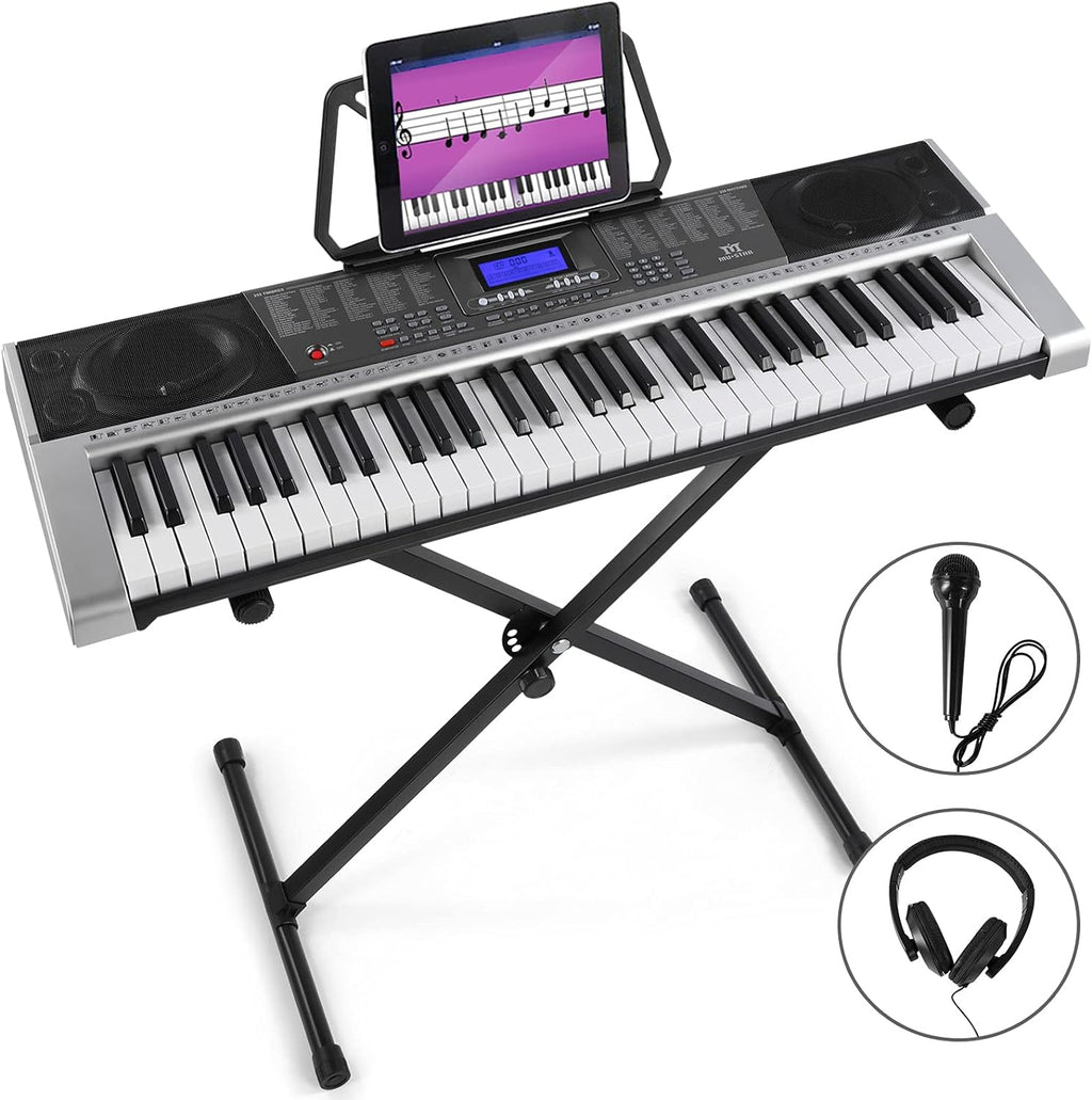 61 Key Portable Touch Sensitive Electric Piano Keyboard with Stand, LCD Display, Bench, Headphones, Microphone and Power Adapter U81117