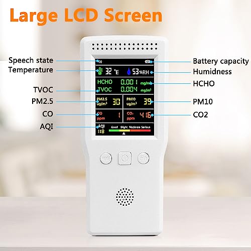 9-in-1 Portable Air Quality Monitor with Large Display and Voice Alert E504746