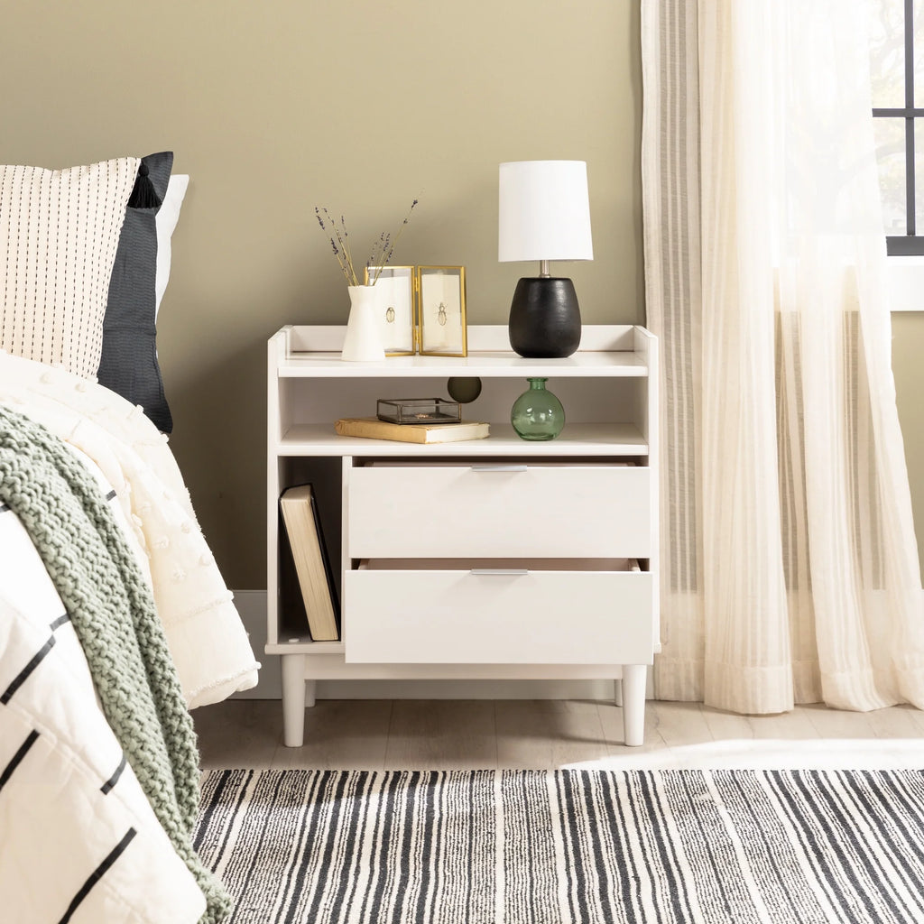 White 2-Drawer Wood Nightstand S290