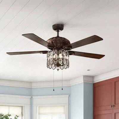 5 - Blade Crystal Ceiling Fan with Pull Chain and Light Kit U5816
