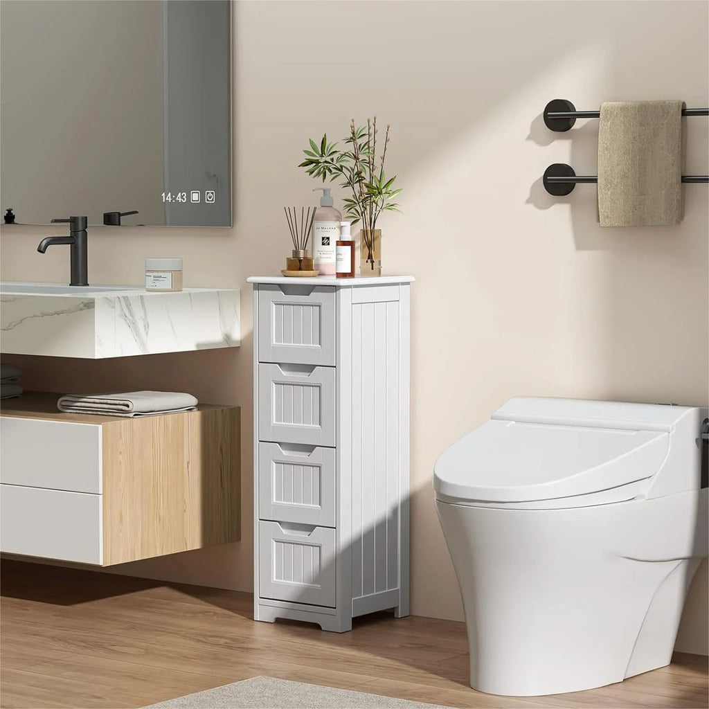 White 4 Drawer Bathroom Floor Cabinet V63160