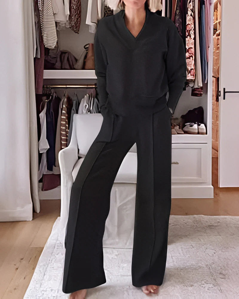 V-neck Top & Pants Two-piece Set Y430