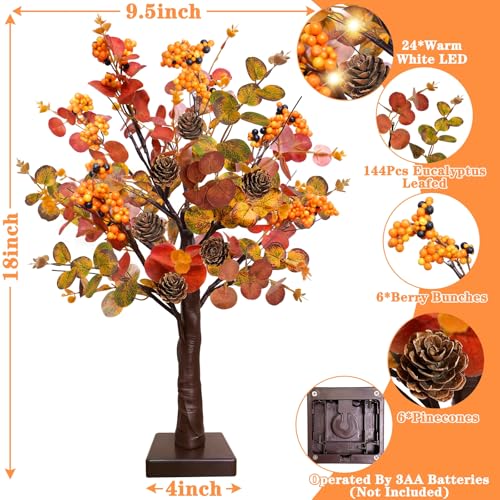 2 Pack Fall Tabletop Tree with 48 LED Battery Operated 18 Inch Q8603