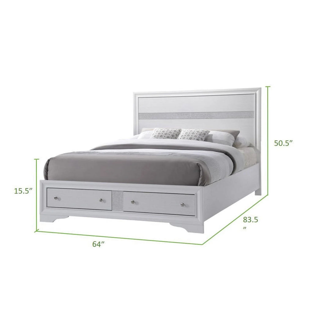 King Size White Wood Storage Bed J2313