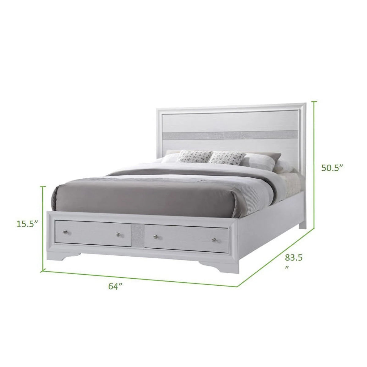 King Size White Wood Storage Bed J2313