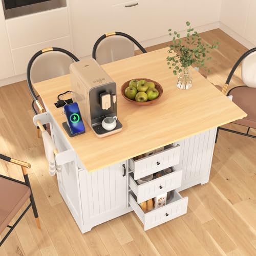 55.7'' Rolling Kitchen Island with 2 Drop Leaves and 3 Drawers K6422