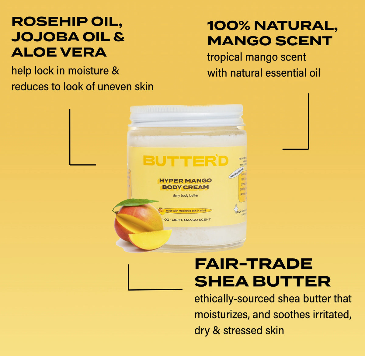 Mango Scent Body Cream with Vitamin C, Rose Hip Oil, Jojoba Oil 4 oz I2958