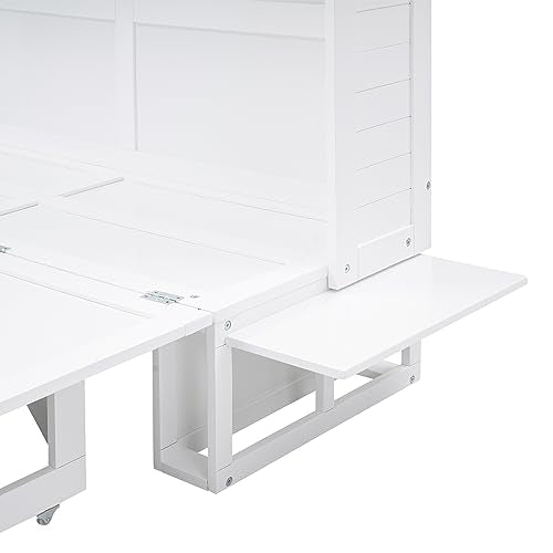 White Queen Size Murphy Bed with Bookcase and Drawer L3580