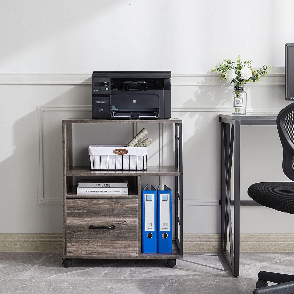 Retro Grey Mobile File Cabinet with Drawer J347
